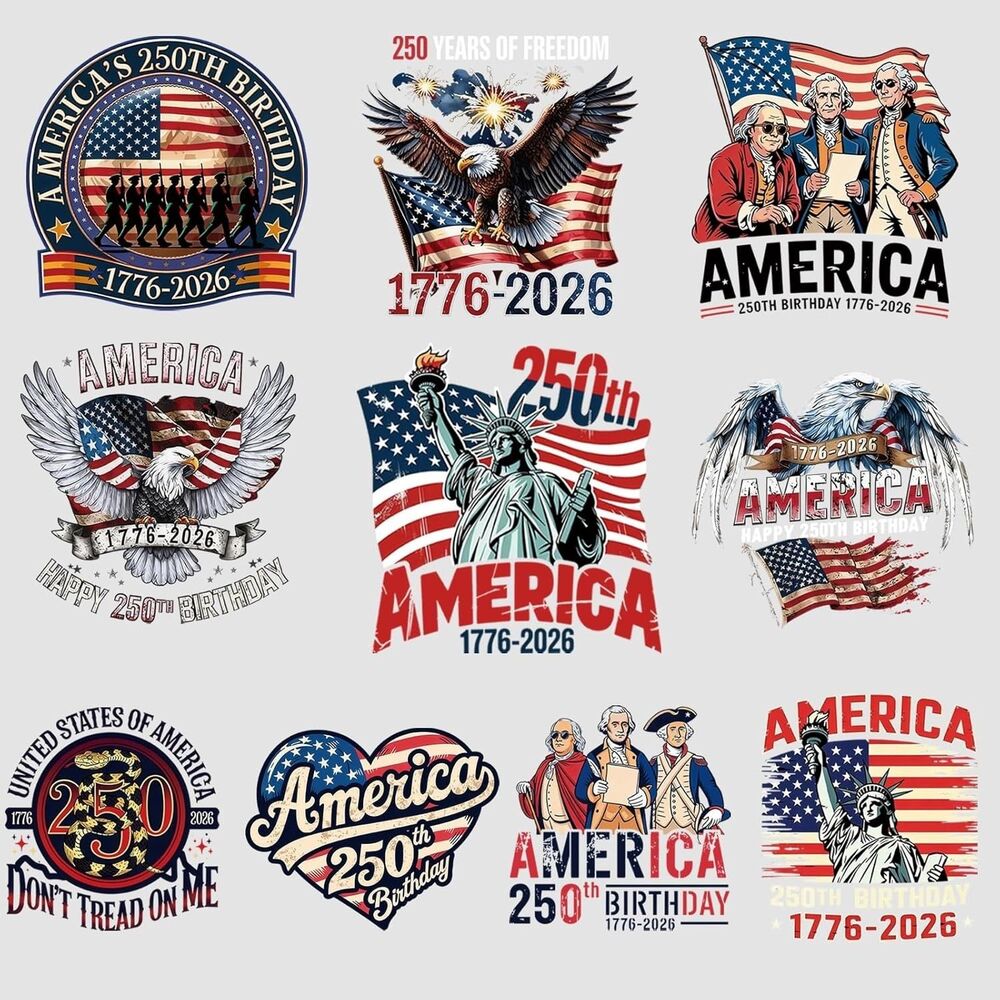 10 Sheets 250th Anniversary Iron on Sticker 4th of July Transfers Ready to Press